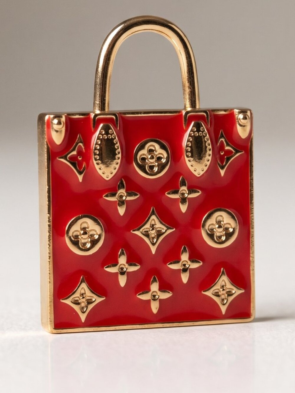 Authentic Louis Vuitton Red Monogram Mini Shopping Bag Charm Pendant